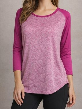 Champion Heathered Pink Raglan Long Sleeve Tee
